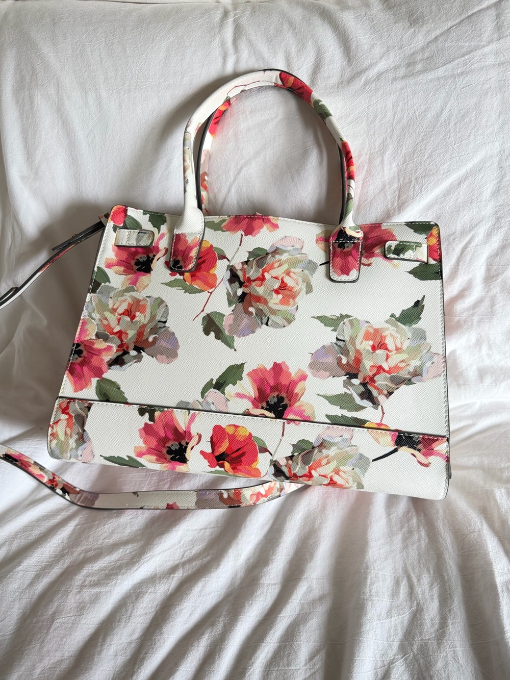 Love & Lord Floral Print Satchel Handbag in White and Pink - Picture 4 of 6